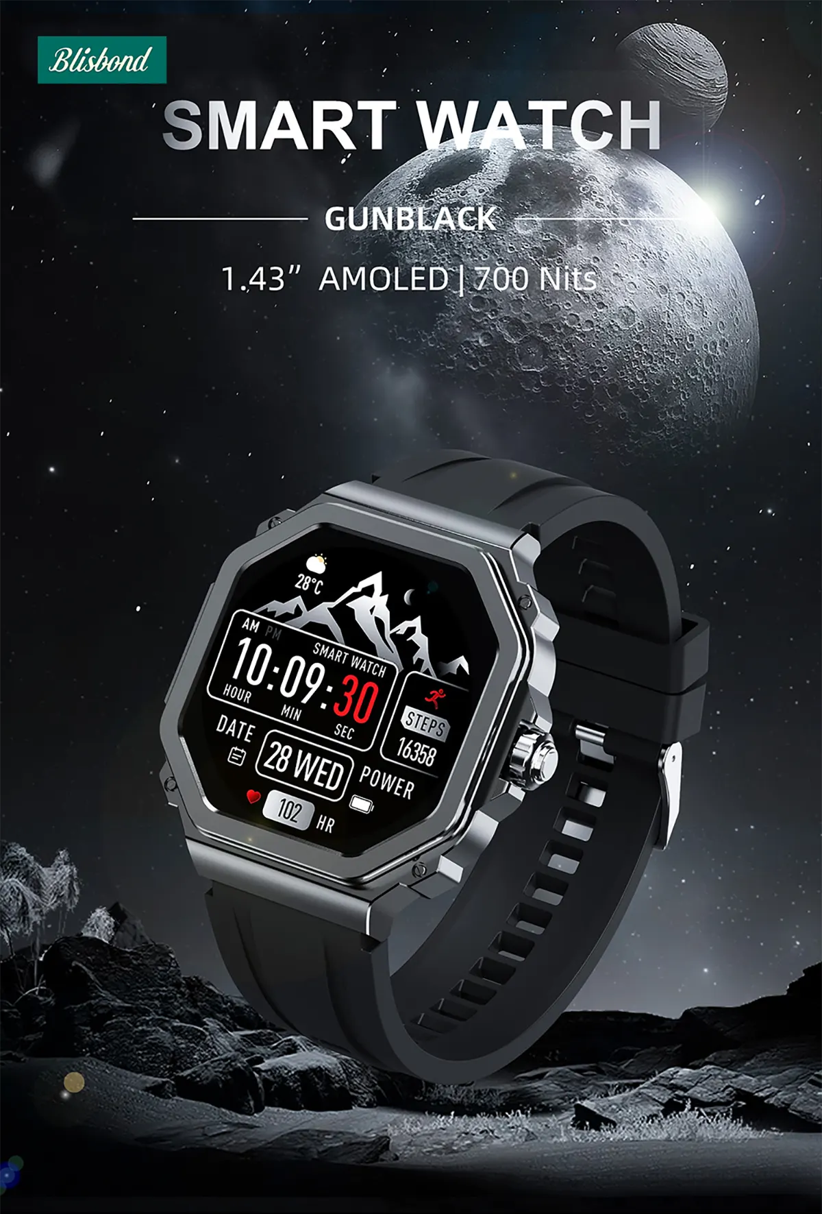 Blisbond Force AMOLED Display Bluetooth Calling Smartwatch - Silver Blisbond Force AMOLED Display Bluetooth Calling Smartwatch - Silver